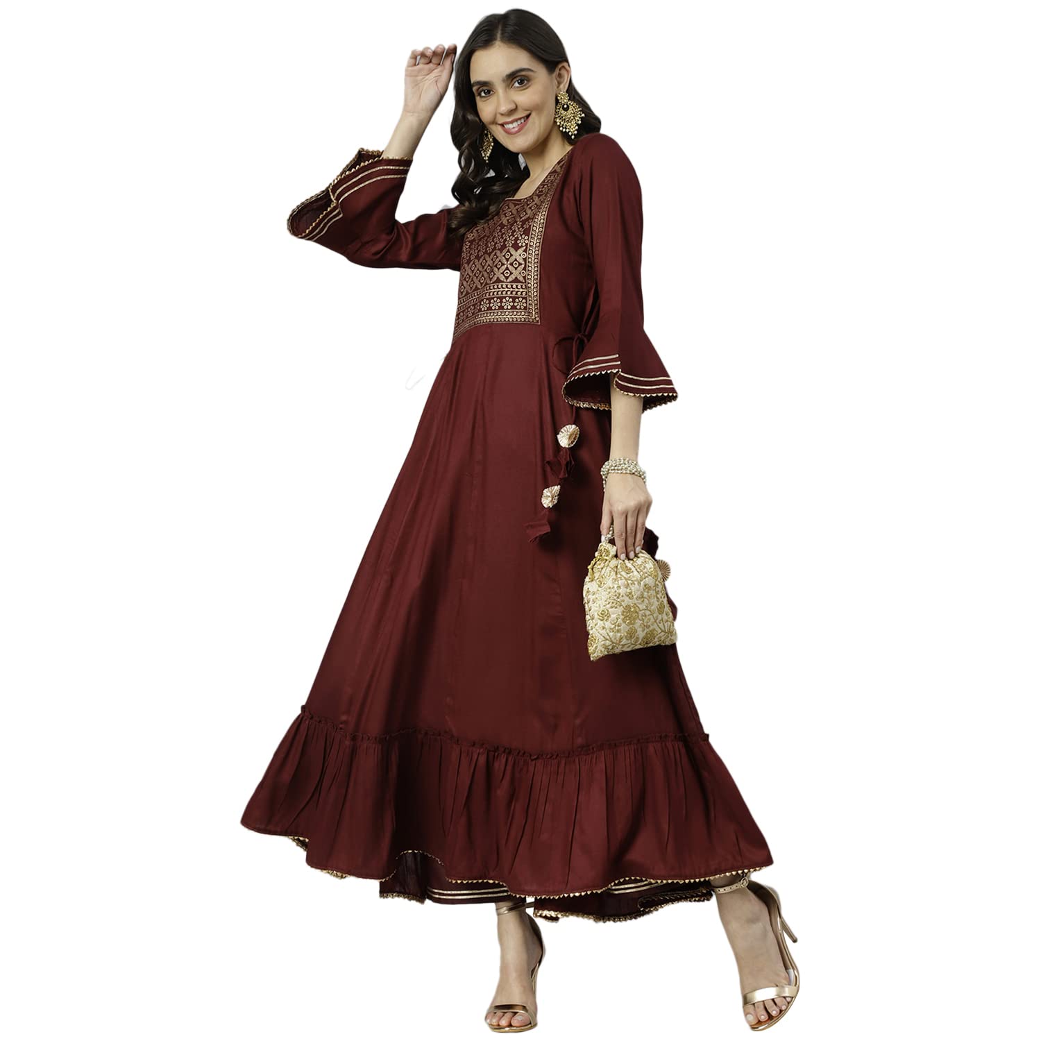 Gosriki Women'S Cotton Blend Anarkali Solid Kurta (Gheru Maroon_New_Xl-Go_Maroon_X-Large),Maroon,,B0B4FXLSNB