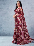 Satrani Womens Pure Georgette Saree (3633S102N_Maroon)