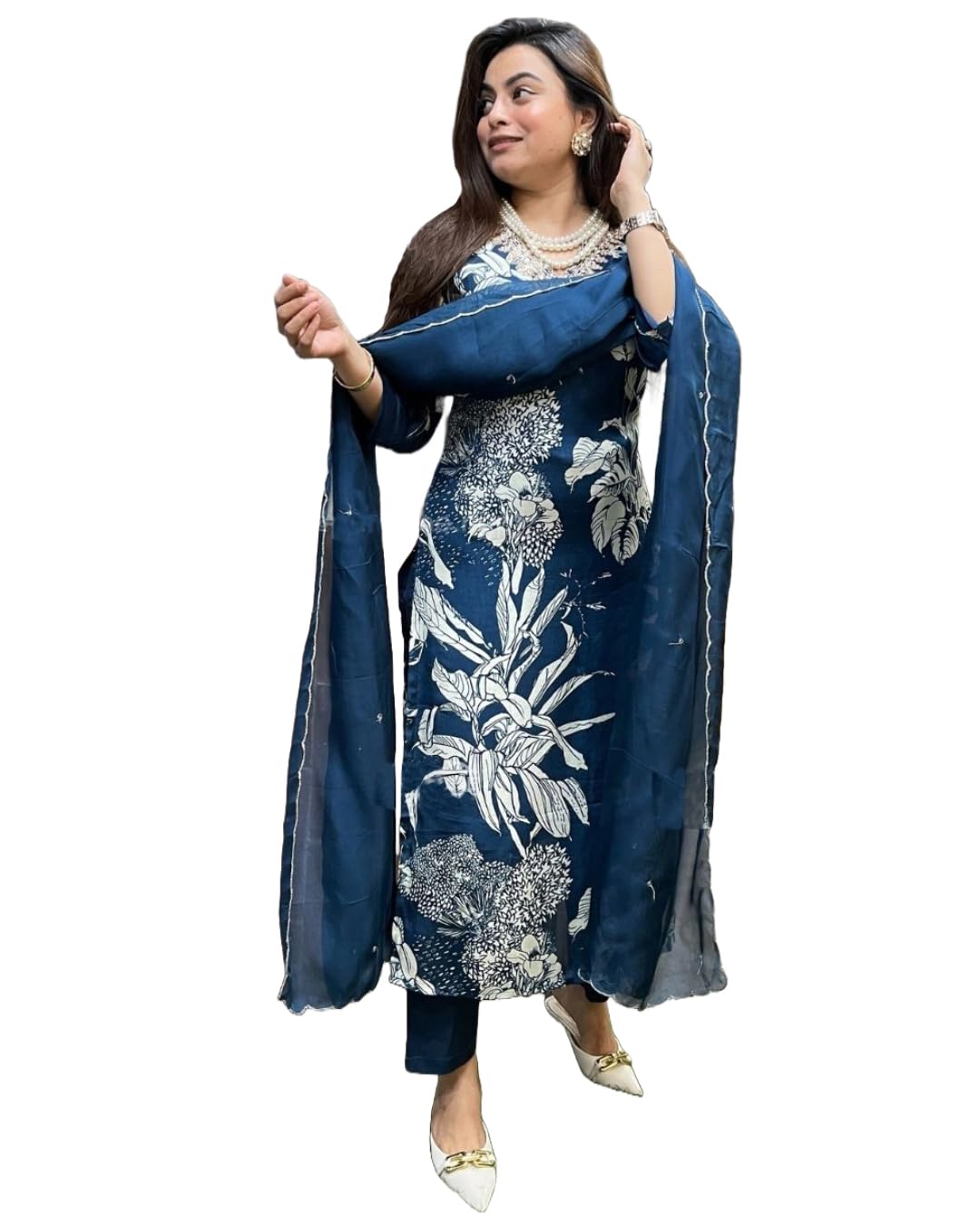 Gosriki Women'S Rayon Blend Straight Printed Kurta With Pant & Dupatta (Avneet Cerosin-Gs_Xl_Dark Blue_X-Large),Dark Blue,,B0DFCKV6GZ