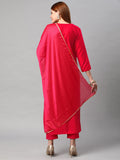 Anni Designer Women'S Cotton Blend Floral Printed Straight Kurta With Pants & Dupatta (Dumas-Pink-Nw_L_Pink_Large),Pink,L,Cotton Blend,Regular,Dupatta