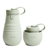 STOJO Jr Collapsible Bottle for Kids - Sage Green, 14oz / 400ml - Leak-Proof Reusable Silicone Travel Cup for Hot & Cold Drinks 