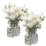 2 Pcs Miniature Flower Vases with White Jasmine - Realistic Handmade Dollhouse Accessories for 1:6/1:8 Scale, Fairy Garden Props