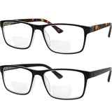 Yogo Vision Bifocal Reading Glasses for Men and Women, Rectangle MultiFocal Readers with Spring Hinges, Retro Design Black/Havan