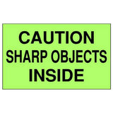 TapeCase Shipping Packing LabelsCaution Sharp Objects Inside, Green/Black 500 per Pack (1 Pack)
