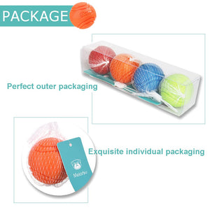 Vitalili Dog Toy Balls, 4 PCS Rubber Ball Set, Chew Resistant, High Bounce, Textured Design for Teeth Cleaning, Dog Training, Sm