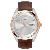 Timex Classics Analog Watch For Man With Silver Round Dial & Brown Leather Strap Band Water Resistant Men'S Wrist Watches - Twtg