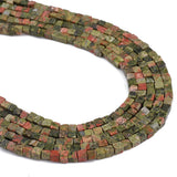 BEADIA Natural Unakite Cube Spacer Beads 4mm Loose Square Stone Beads for Jewelry Making 38cm/Strand