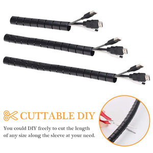 Black Spiral Winding Cable Management Pipe Wire Wrap Line Coiled Tube, Flexible Cord Covered Protective Bundler Sleeve Hose for