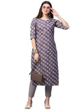 Anni Designer Women'S Cotton Blend Printed Straight Kurta With Pant (Funnu Purple New01_Xl_Purple_X-Large),Purple,XL