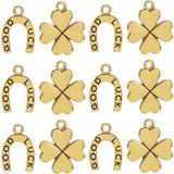 SUNNYCLUE 1 Box 60Pcs Lucky Clover Charms Bulk Horseshoe Charm Alloy Gold Metal Lucky Horse Shoe Four Leaf Clover Charm for Jewe