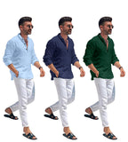 Bellstone Men'S Cotton Blend Solid Regular Dress Shirt (Kurta1600_Triple_Sky-Navy-Darkgreen_M