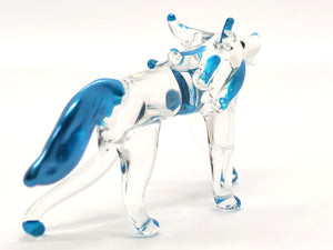 Sansukjai Fox Miniature Figurines Animals Hand Blown Glass Art Collectible Gift Decorate (Clear Blue)