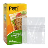 PAMI Fold Top Sandwich Bag [200 Pieces] - Disposable Plastic Sandwich Bags With Fold & Close Design- Food Sandwich Baggies For L