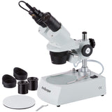 AmScope SE306RPZE Digital ForwardMounted Binocular Stereo Microscope, WF10x and WF20x Eyepieces, 20X/40X/80X Magnification, 2