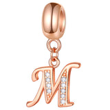 Letter M Rose Gold Charms fits Pandora Bracelet, Initial A-Z Alphabet Beads, 925 Sterling Silver Letra Dangle CZ Necklace Pendan