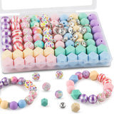 Kovict 100PCS Mix Multicolor Warm Print Silicone Beads Hexagon Acrylic, 15mm Silicone Beads for Keychain Making 10mm Rondelle Rh