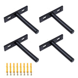 Rannb Floating Shelf Brackets 3-inch Heavy Duty Hidden Brackets Black Invisible Shelf Support for Floating Wood Shelves - 4pcs