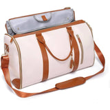 2In1 Convertible Garment, Water Resistant Travel Duffle With Shoe Pouch, Large Hanging Suitcase Bag For Women, White And Tan