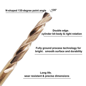 1/2 M35 Cobalt HSS Jobber Length Twist Drill Bit with Straight Shank,Heavy Duty, Pack of 5 PCS, Drilling for Cast Iron, Heat-t