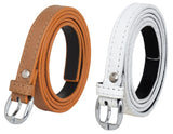 Zacharias WomenS Artificial Leather 0.5 Inches Slim Belt V0.5_(Tan & White_Pack Of 2)