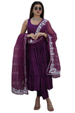 Gosriki Women'S Rayon Blend Anarkali Solid Kurta With Pant & Dupatta (Kasbah Purple-Vks01-Gs_L_Purple_Large),Purple,,B0DFCG73QQ