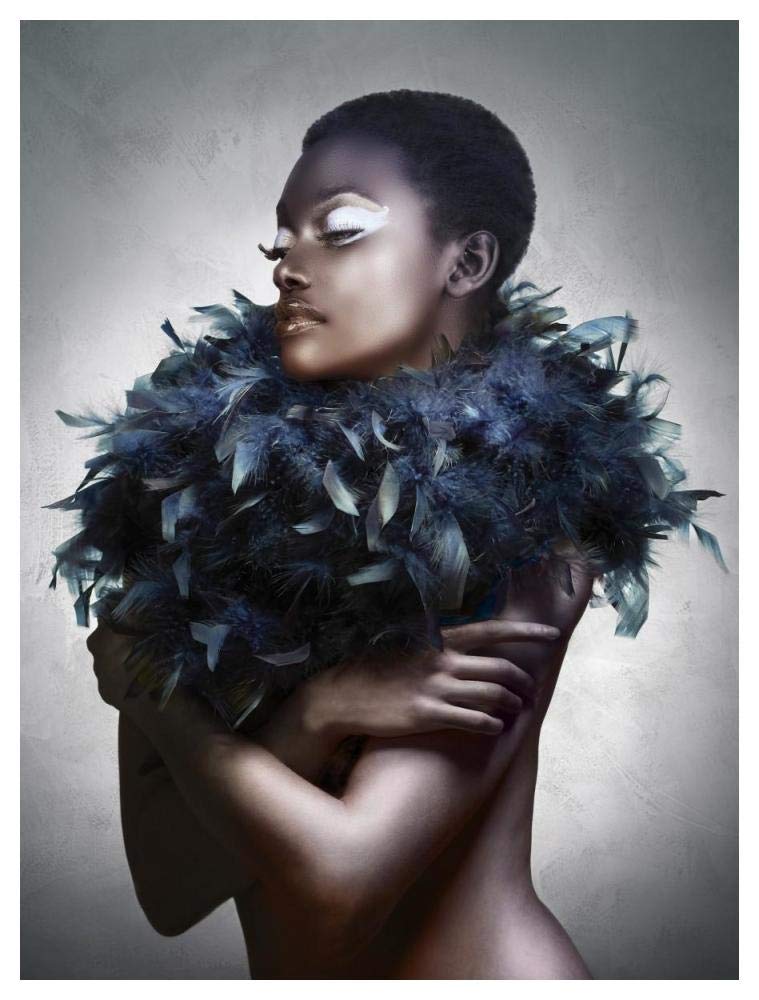 Woman With Feathered Scarf-Paper Art-38,,X50,,