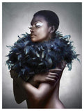 Woman With Feathered Scarf-Paper Art-38,,X50,,