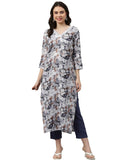 Gosriki Women'S Cotton Blend Straight Printed Kurta With Pant (Southz Grey-Gs_M_Blue_Medium),Grey,,B0CQHB4SV1