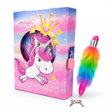 Relia Online Unicorn Lock Diary With Keys And Fur Pen For Girls, Cute Secret Notebook For Kids, Journal Writing Diary Gift Set F