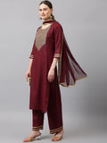 Anni Designer Women'S Cotton Blend Straight Solid Kurta With Palazzo & Dupatta (Label-Nw Maroon_Xl_Maroon_X-Large),Maroon,XL,Cotton Blend,Regular,Dupatta, Palazzo