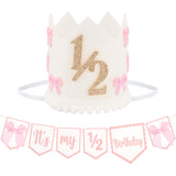 figurine 2 Pcs 1/2 Birthday Decorations for Girls, 6 Months Birthday Decoration Set with Half Cap, Suitable for Photo Shoots and