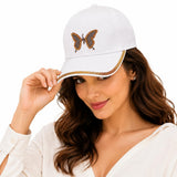 Trubliz White Cap For Women Butterfly Design With Silver Rhinestones | Stylish Designer Hat For Trendy Parties WomenS Caps 