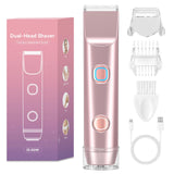 Bikini Trimmer for Women?Dermave Bikini Shaver 2-in-1 Dual Head Shaver Electric Razors for Women?Independent Control? Ipx7 Water