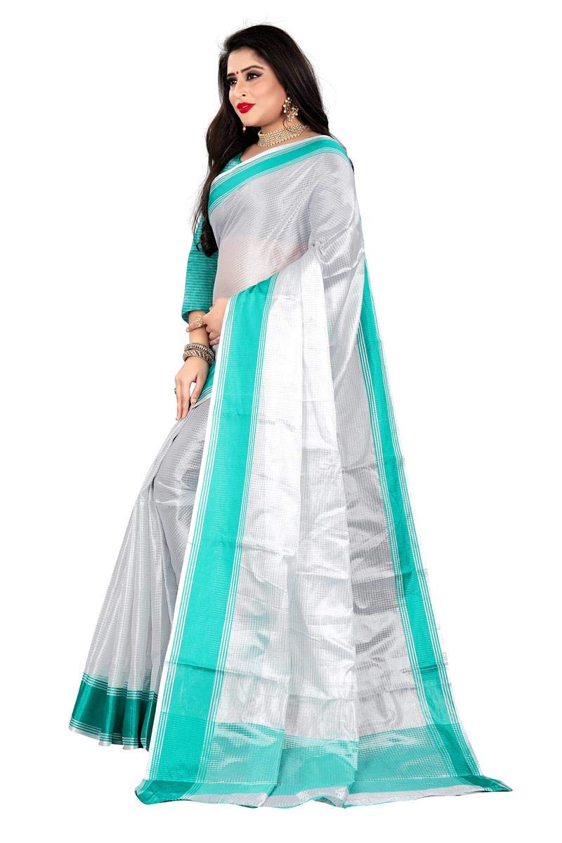Anni Designer Women'S Rama Color Art Silk Silver Striped Saree With Blouse Piece(Hum-Tum-Rama_Free Size),Rama,Free,Art Silk,Traditional,Saree