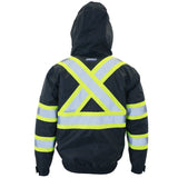 JORESTECH High Visibility Reflective Safety Bomber Jacket Waterproof X in Back ANSI/ISEA Class 1 Type O/CSA Z96 (XL, Black)