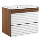 Modway Render 24 WallMount Bathroom Vanity in White Walnut White