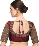 Pujia Mills Women's Embroidery Handwork Sequence Work Necklace Design Readymade Blouse (Marun, 32)