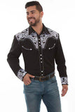 Scully White Floral Tooled Embroidered Snap Front Shirt P634 BLW **, Black, Large