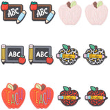 SUNNYCLUE 1 Box 12Pcs 6 Styles Teacher Silicone Beads Bulk School Silicone Focal Charms Apple Blackboard Character Rubber Loose 