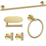 TURS Brushed Gold 5 Piece Bathroom Hardware Set, SUS304 Stainless Steel Bath Towel Bar Set, Bathroom Towel Rack Set Wall Mounted