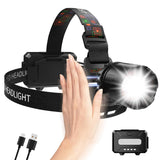 VOLISABER Headlamp Rechargeable LED 1000 Lumens Motion Sensor Head Lamp, Super Bright with 13 Modes Zoomable Waterproof 90 Adjus