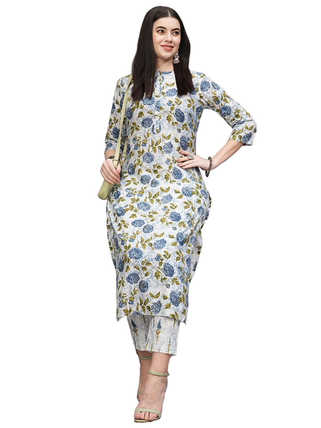 Anni Designer Women'S Cotton Blend Straight Printed Kurta With Pant (Dafiya Green_M_Green_Medium),Green,M