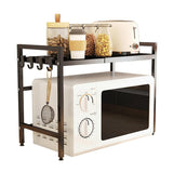 loyalKBS Extendable Microwave Oven Rack 2 Tier Adjustable Shelf Bakers Rack for kitchens Countertop Appliance Shelf with 4 Hooks