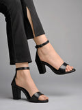 Shoetopia Stylish Ankle Strap Black Block Heeled Sandals For Women & Girls /Uk7,Black,7,B0CBMR1Q34