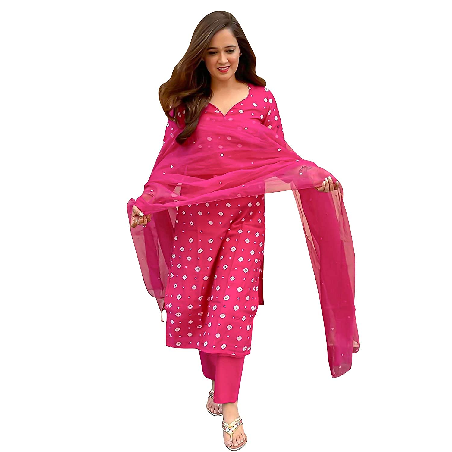 Gosriki Women'S Rayon Printed Kurta With Palazzo And Dupatta (Railing Pink_M_Pink_Medium),Pink,,B098QPWYVF