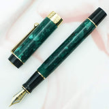 Jinhao 100 Fountain Pen Classic Style Green Acrylic, Fine Point with Converter and Gold Trim Pen Case Set