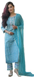 Anni Designer Women'S Cotton Blend Printed Straight Kurta With Pant & Dupatta (Sky Bird-Blue_L_Blue_Large),Blue,L