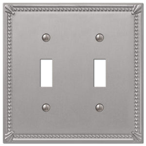 Amerelle 74Ttbn Imperial Bead Wallplate, 2 Toggle, Cast Metal, Brushed Nickel, 1-Pack
