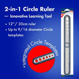Helix Circle Ruler With Integrated Circle Templates, 12 Inch / 30Cm, Assorted Colors (36001)