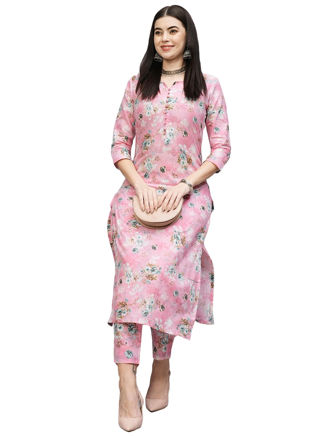 Gosriki Women'S Cotton Blend Straight Printed Kurta With Pant (Buddi Pink-Gs_Xxl_Pink_Xx-Large),Pink,2,B0CSG66LJW